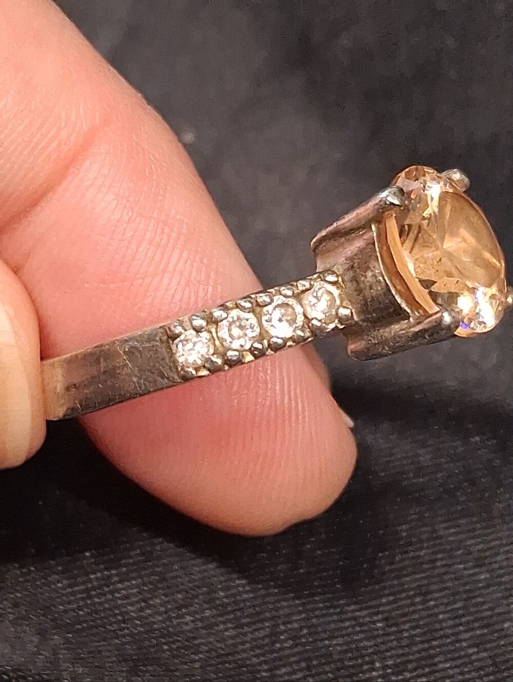 P9. Vintage NF Sterling Silver Prong-set Peach Stone,Cubic Zirconia Ring, Size 8 - Picture 7 of 12